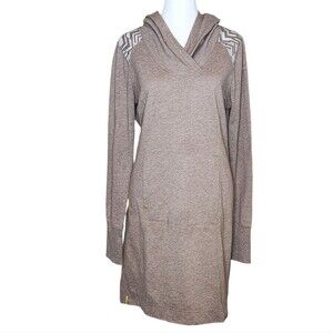 Lole Hooded Tunic Sweatshirt Dress Heather Brown Front Pocket Women's Size Large